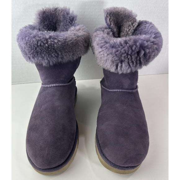UGG Australia Bailey Bow Purple Suede Shearling Sheepskin Boots Size 10 *Flawed - Picture 2 of 13